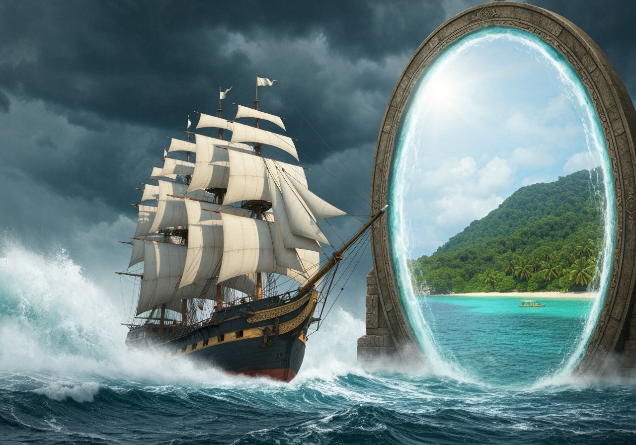 Sailing Ship Races Through Portal to Paradise