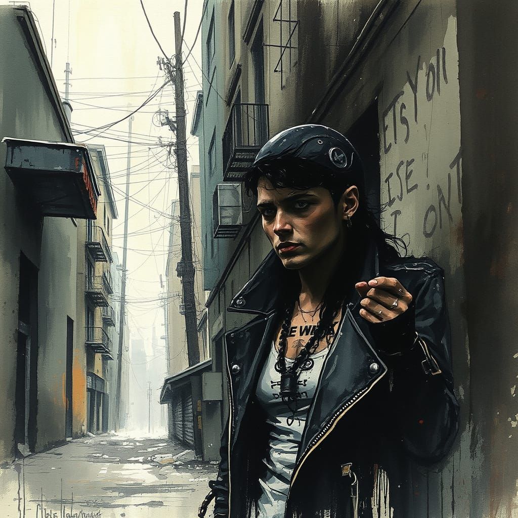 Post-Apocalyptic Vagrant in Moody Watercolor Style
