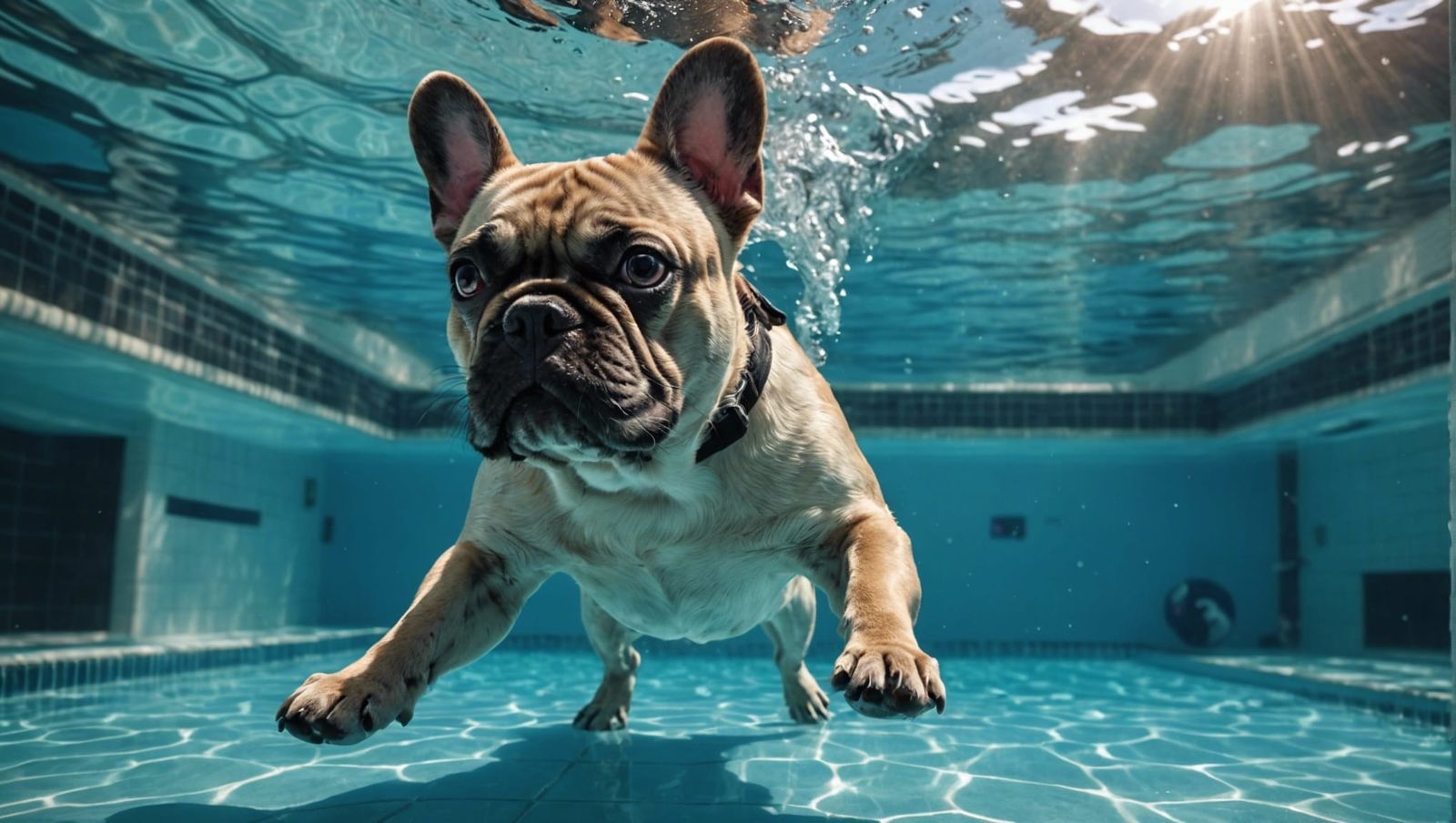 The swimming French bulldog