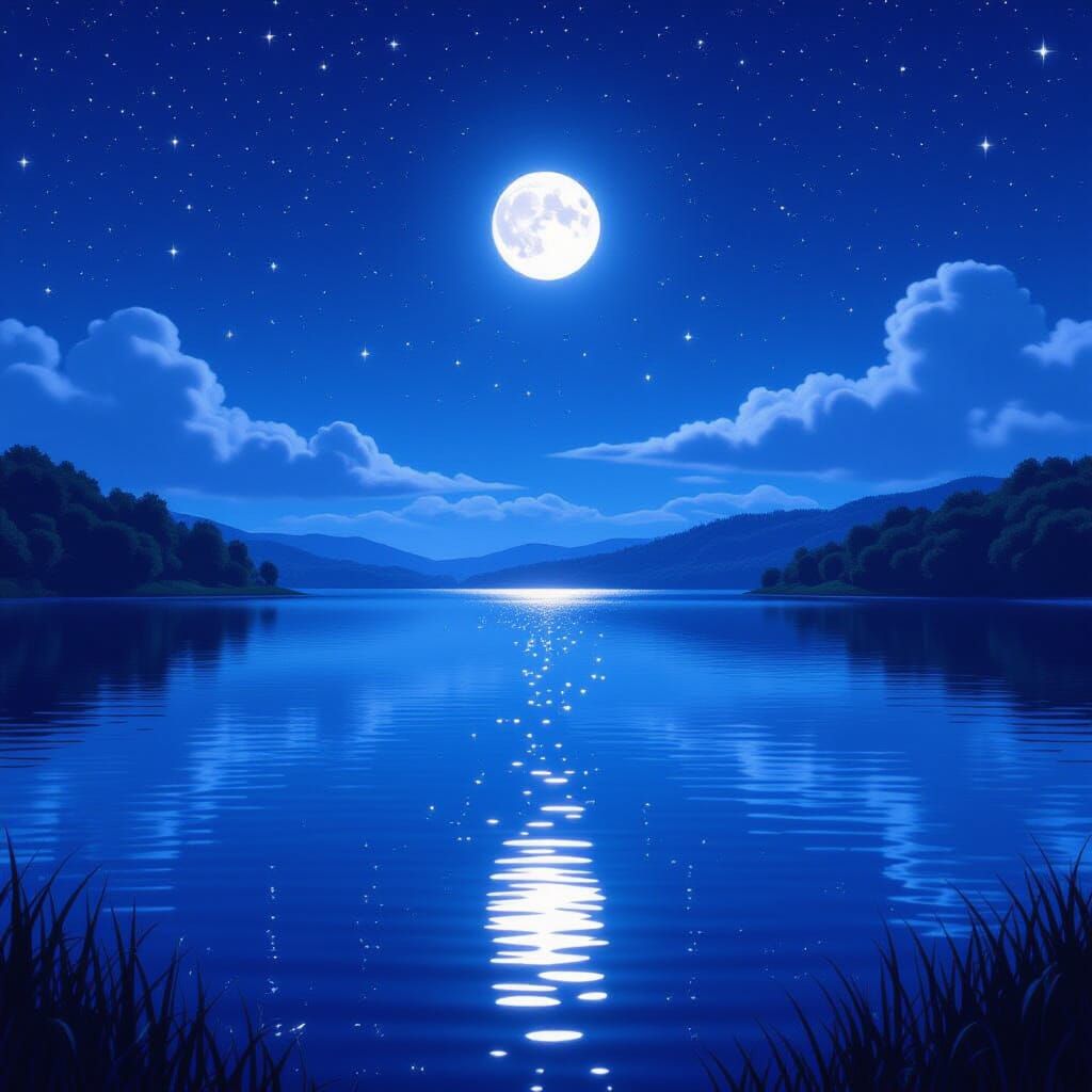 Starry Night Lake in Anime Art Style
