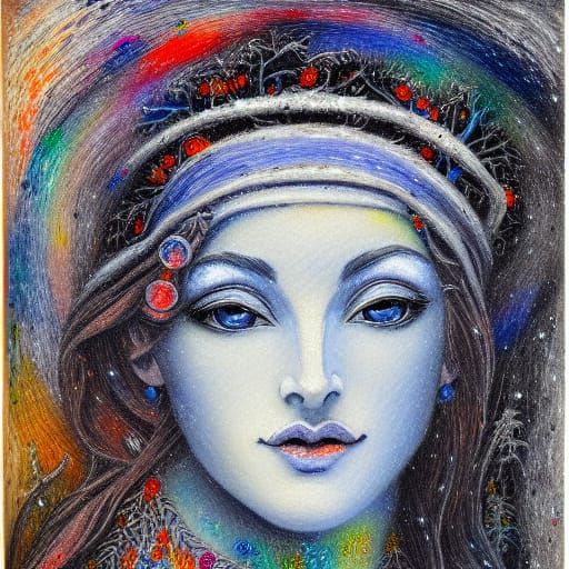 Winter Deity in Neo-Impressionist Charcoal Style