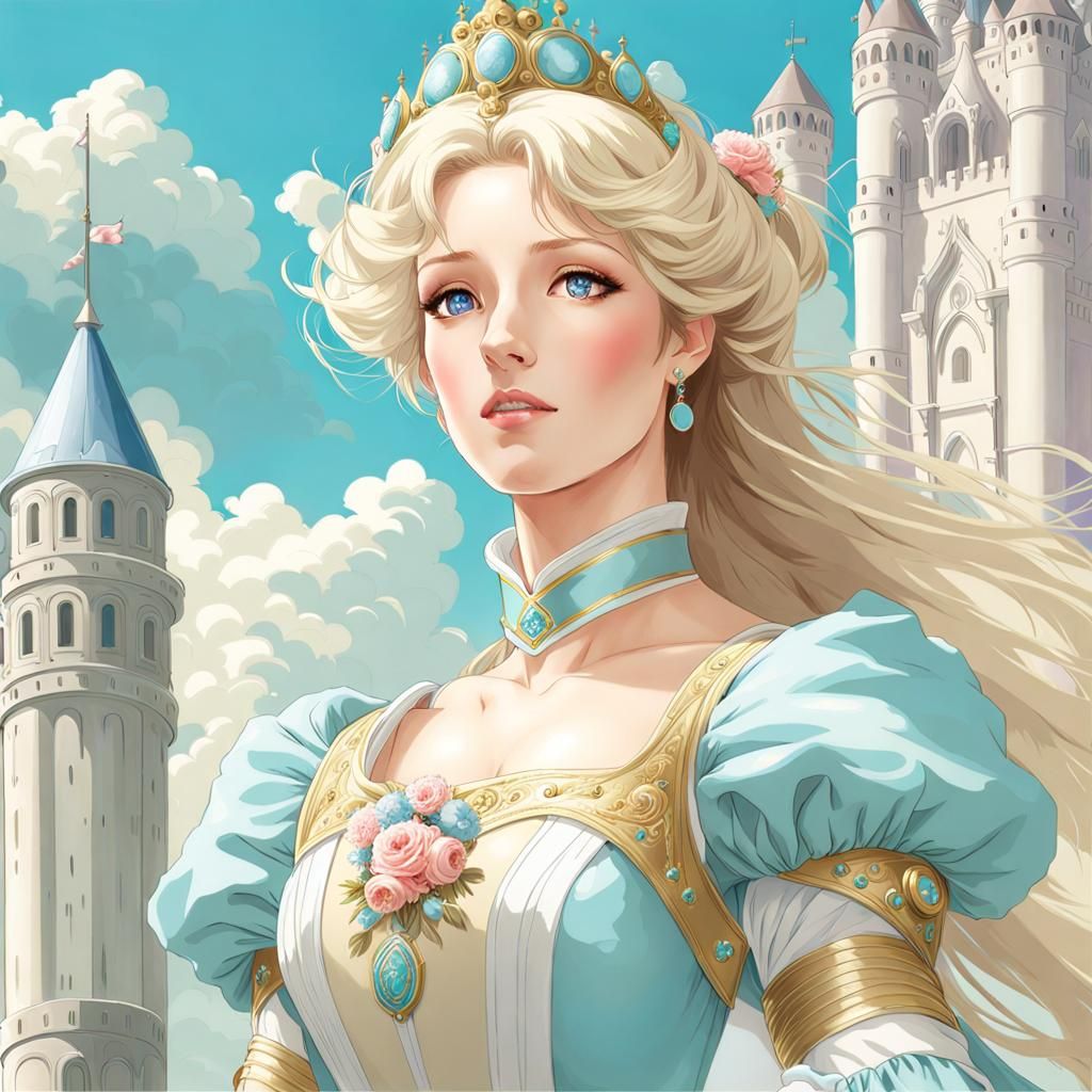 Hoyoverse Castle Maiden in Pastel Manga Style