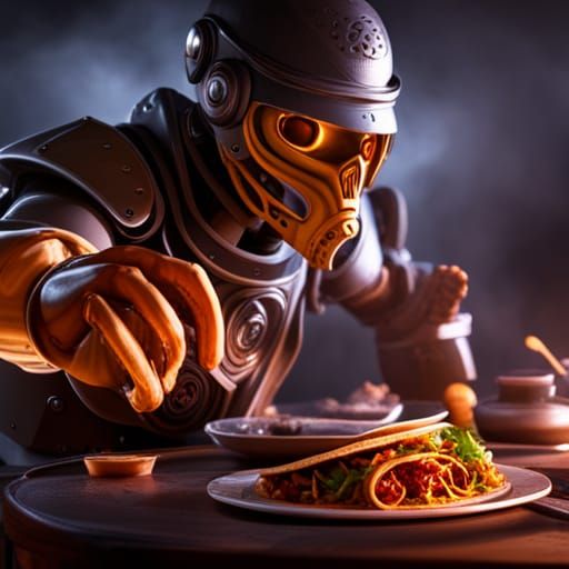 Cyborg Taquero Robot Making Tacos in the Future
