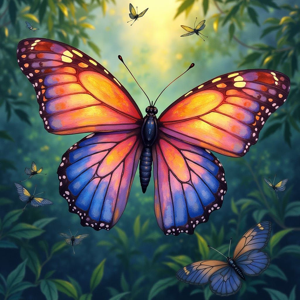 Dreamlike Butterflies in Whimsical Sunset Glow