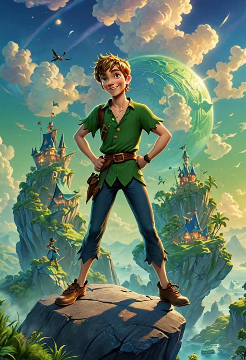 Peter Pan Overlooks Neverland: Stylized 3D Rendering