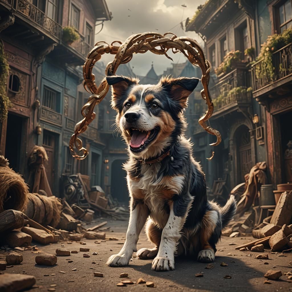 Dog Chasing Tail: A Dramatic Digital Painting