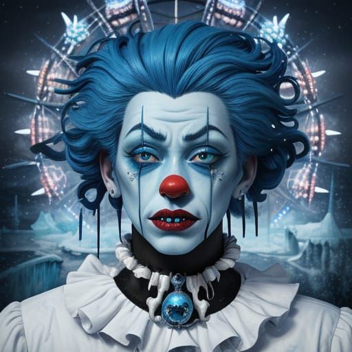 Grotesque Clown in Fauvist Horror Scene