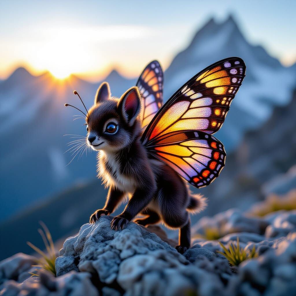 Chamois Fairy with Violet Eyes on Alpine Rocks