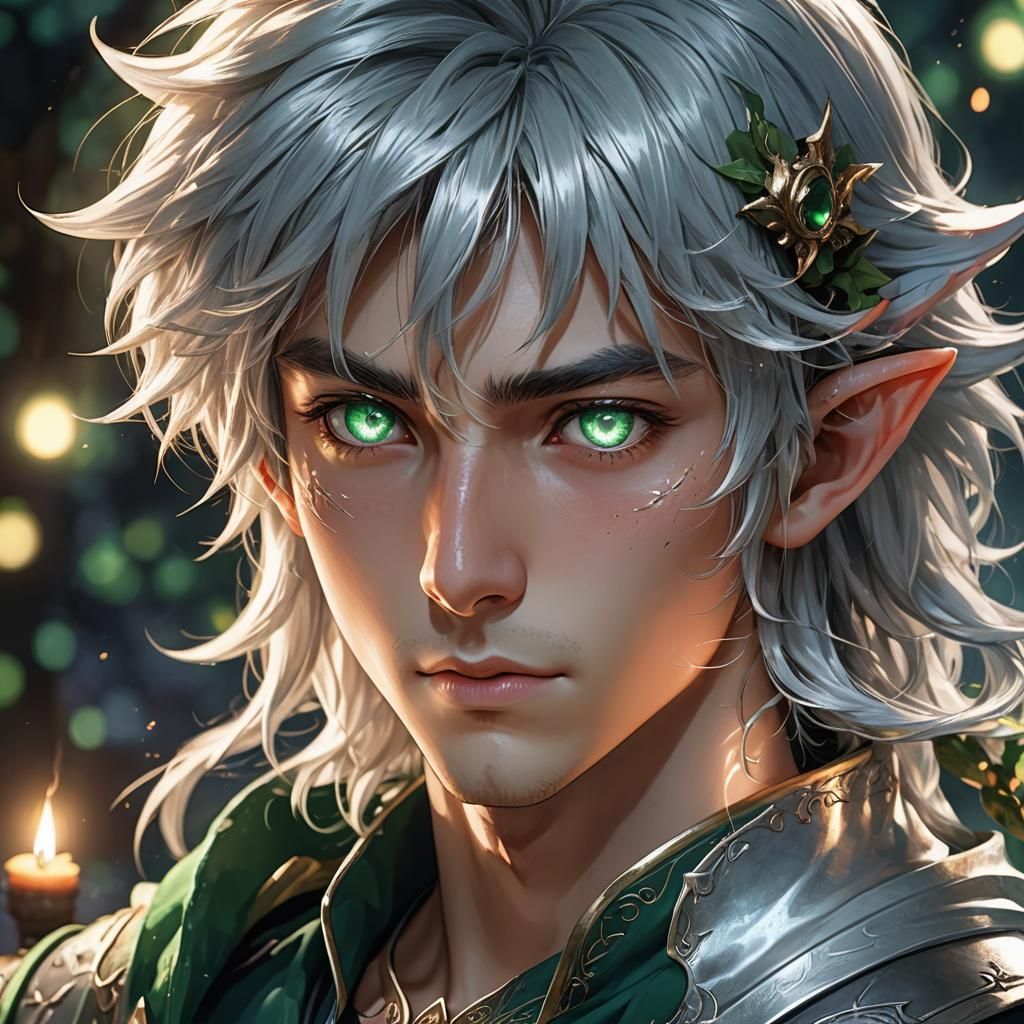Young Male Elf Portrait in Anime Style