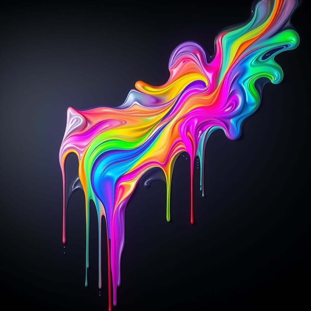 Rainbow Paint Drips in Neon 4D Style