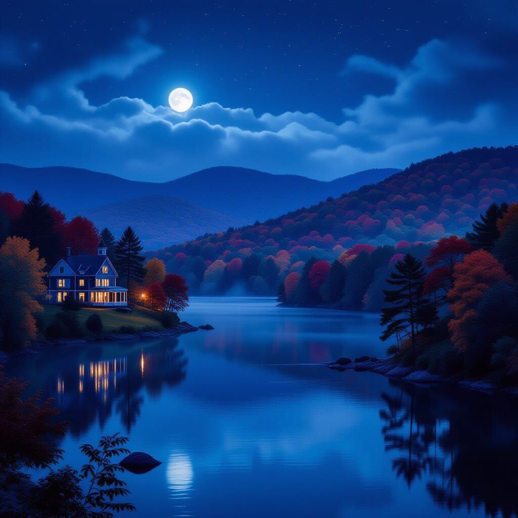Autumn Night in Upstate New York, Cinematic Digital Painting