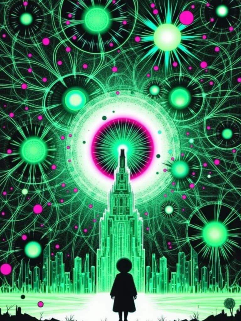 Cyberpunk Figure in Digital Labyrinth