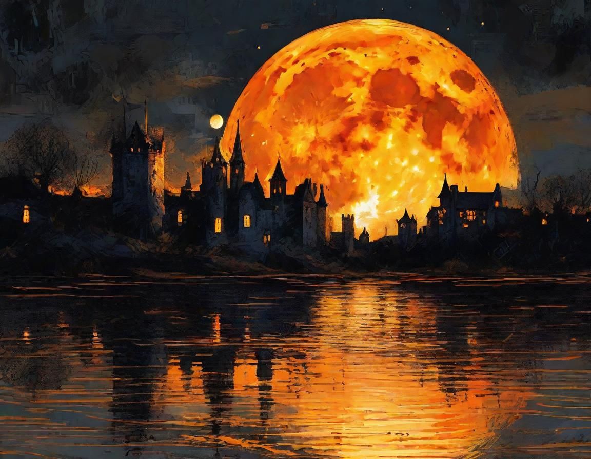 Moonlit Medieval Village in Digital Art Style