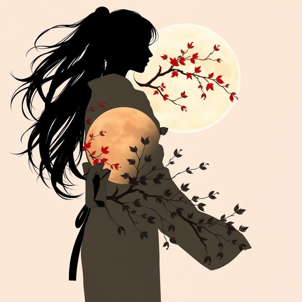 Surreal Portrait of a Woman in Traditional Japanese Kimono