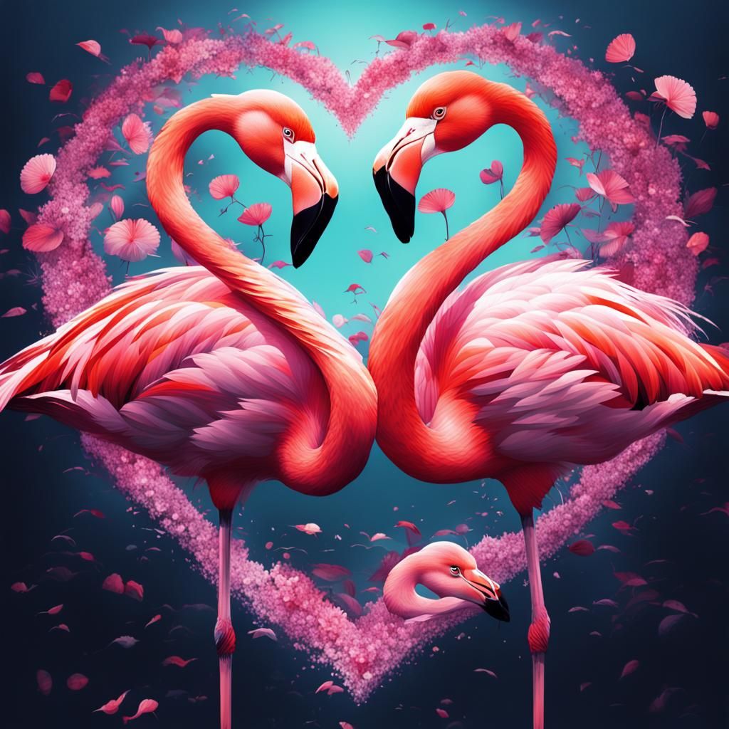 Flamingo Heart in Digital Art Style