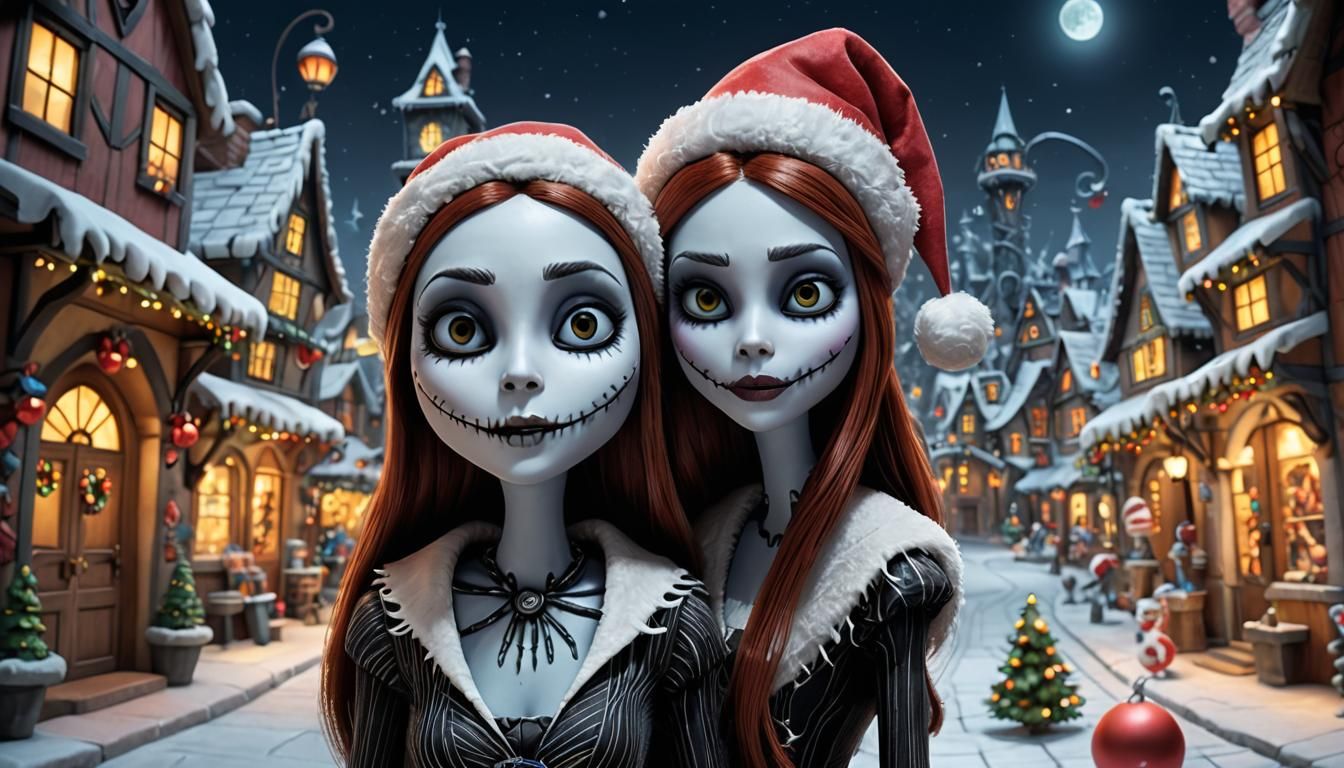 Hyperrealistic Sally in Christmas Town Scene