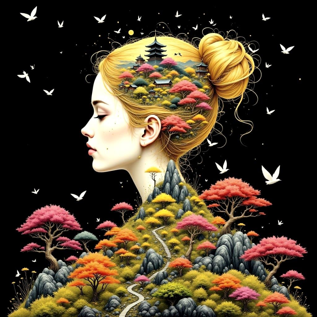 Ethereal Woman Emerges From Earth: Golden Age Illustration