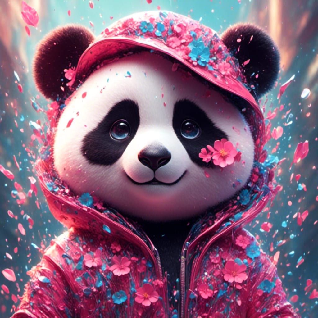 Cute Panda Portrait in Minimalist Style