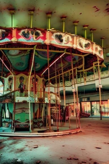Post-Apocalyptic Carousel in Abandoned Mall