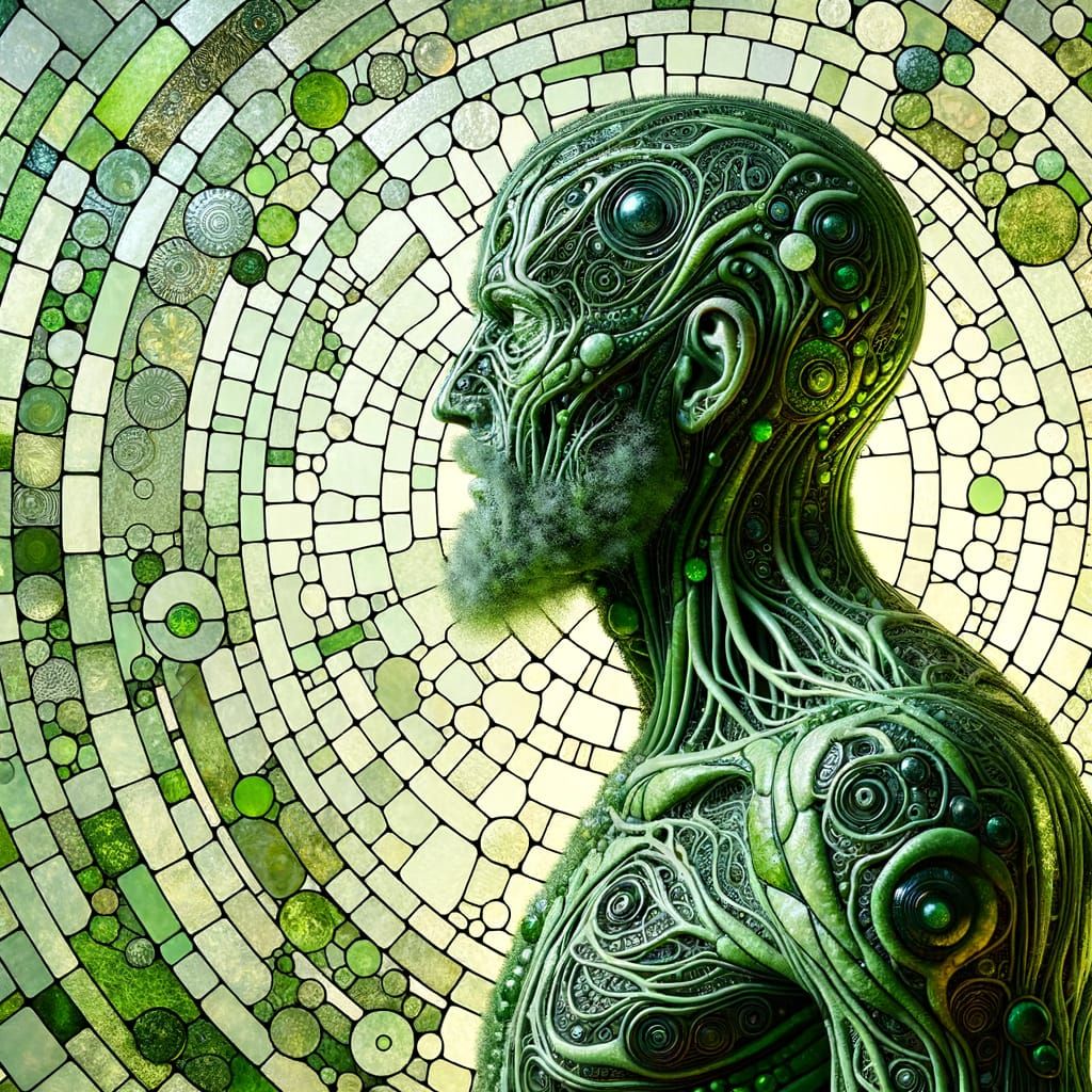 Emaciated Humanoid as Glass Mosaic in Art Nouveau Style