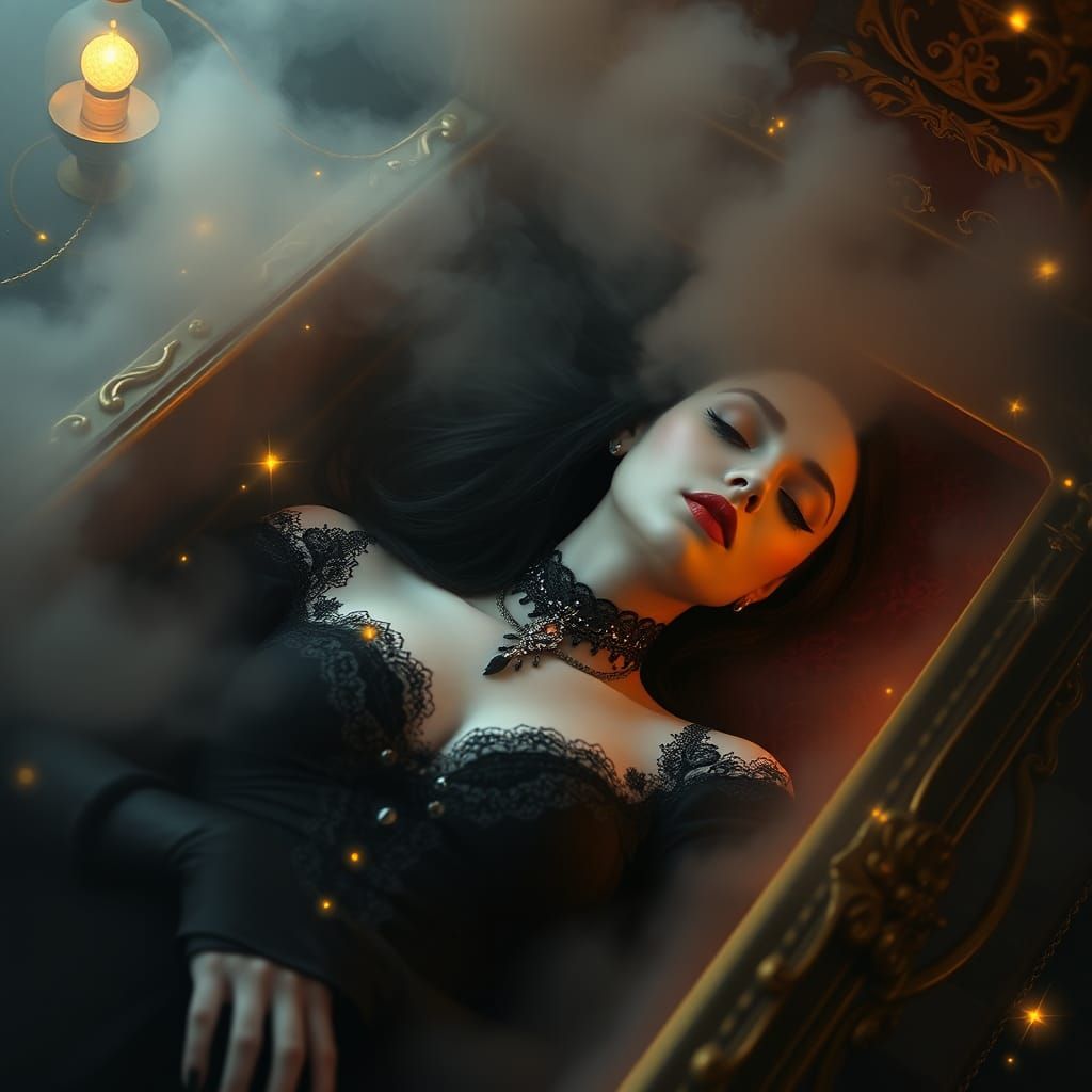 Gothic Woman in Casket: Dark Fantasy Art
