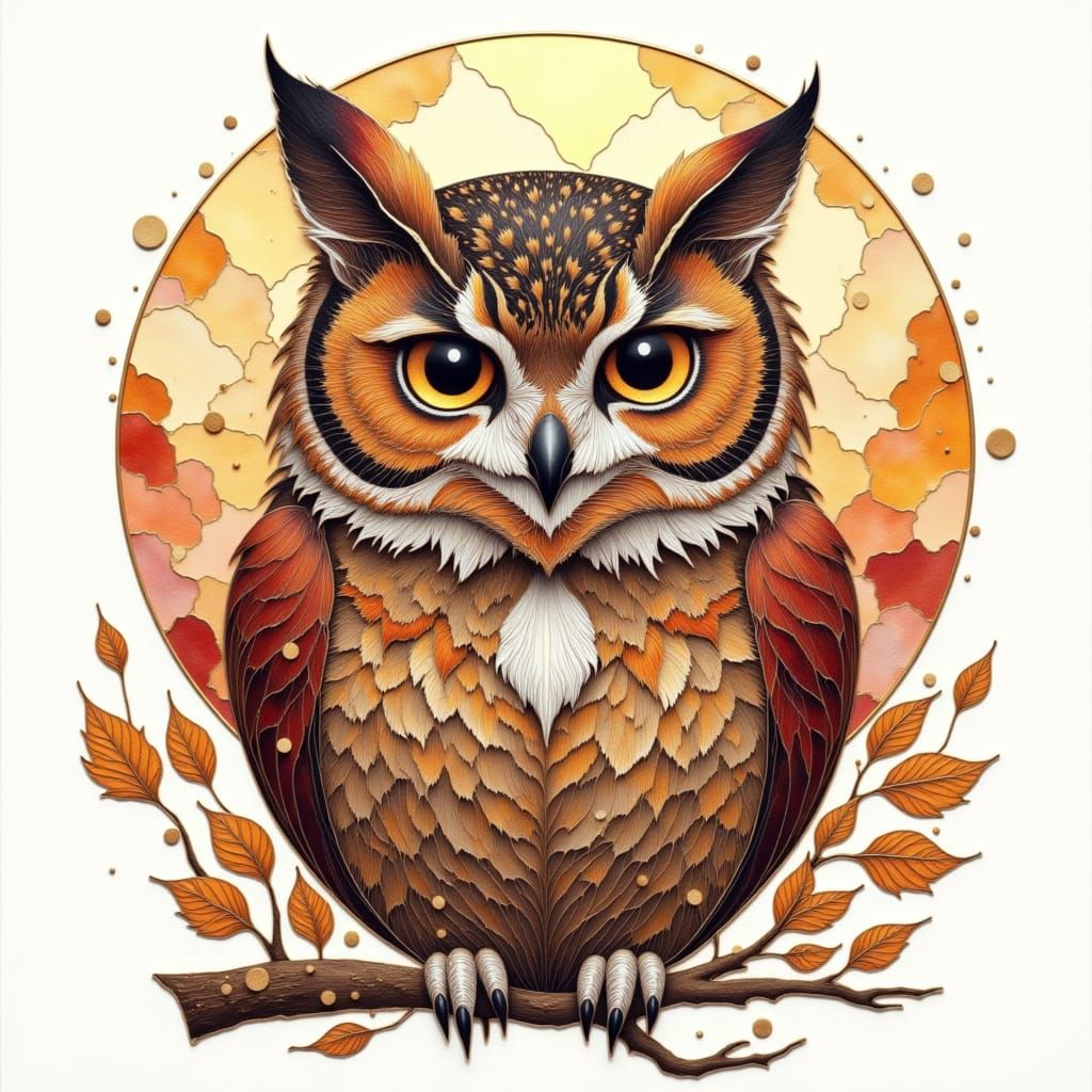 Enchanting Autumn Owl Art in Whimsical Style