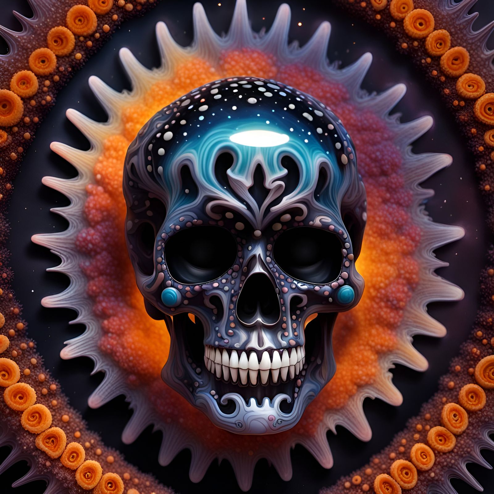 Dia de Muertos Ferrofluid Skull with Nebulae