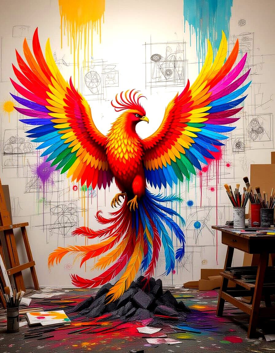 Phoenix Reborn From Artistic Dreams, Basquiat Style
