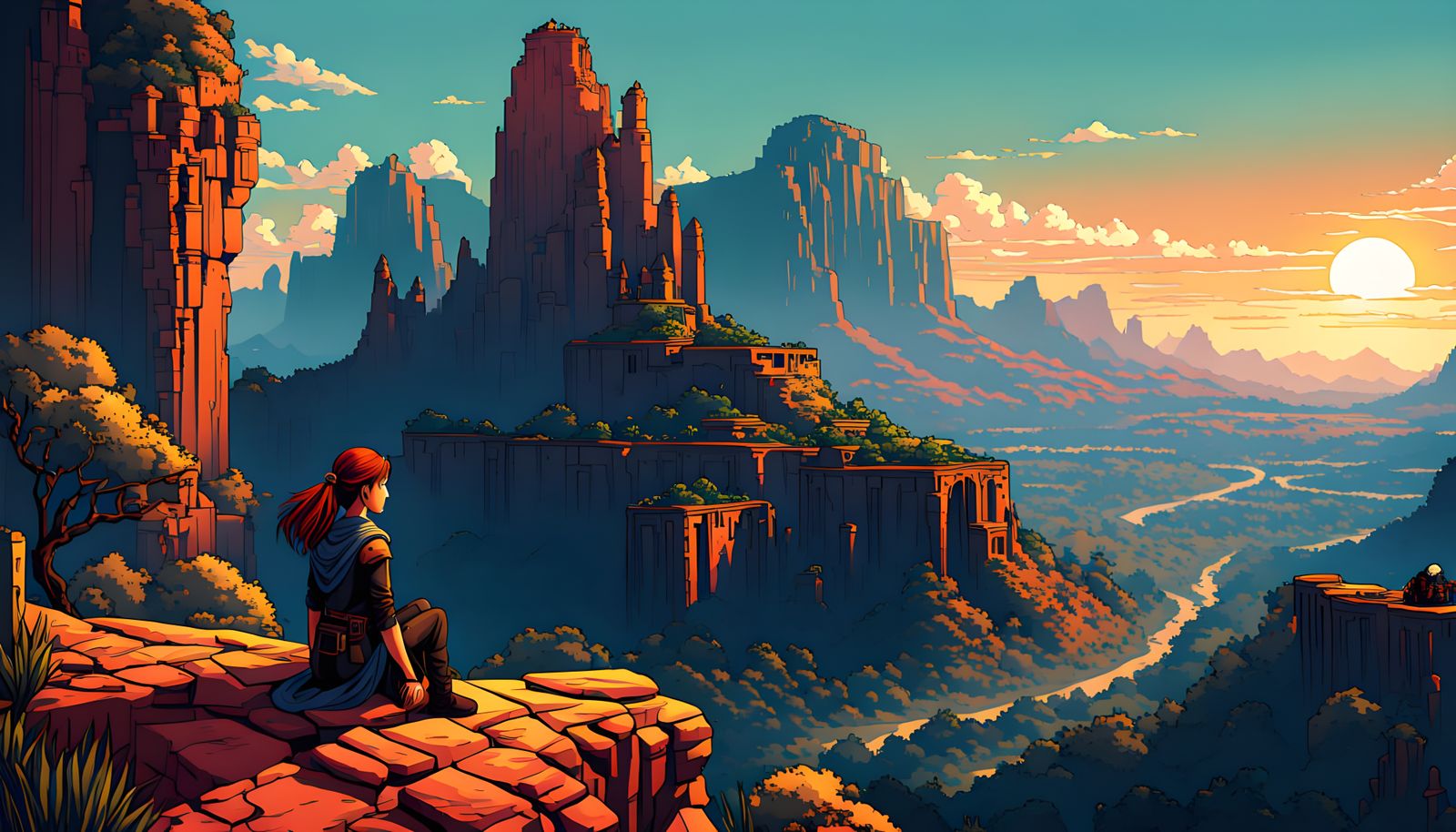 Pixel Art Video Game Cover: Ruined Geothermal City