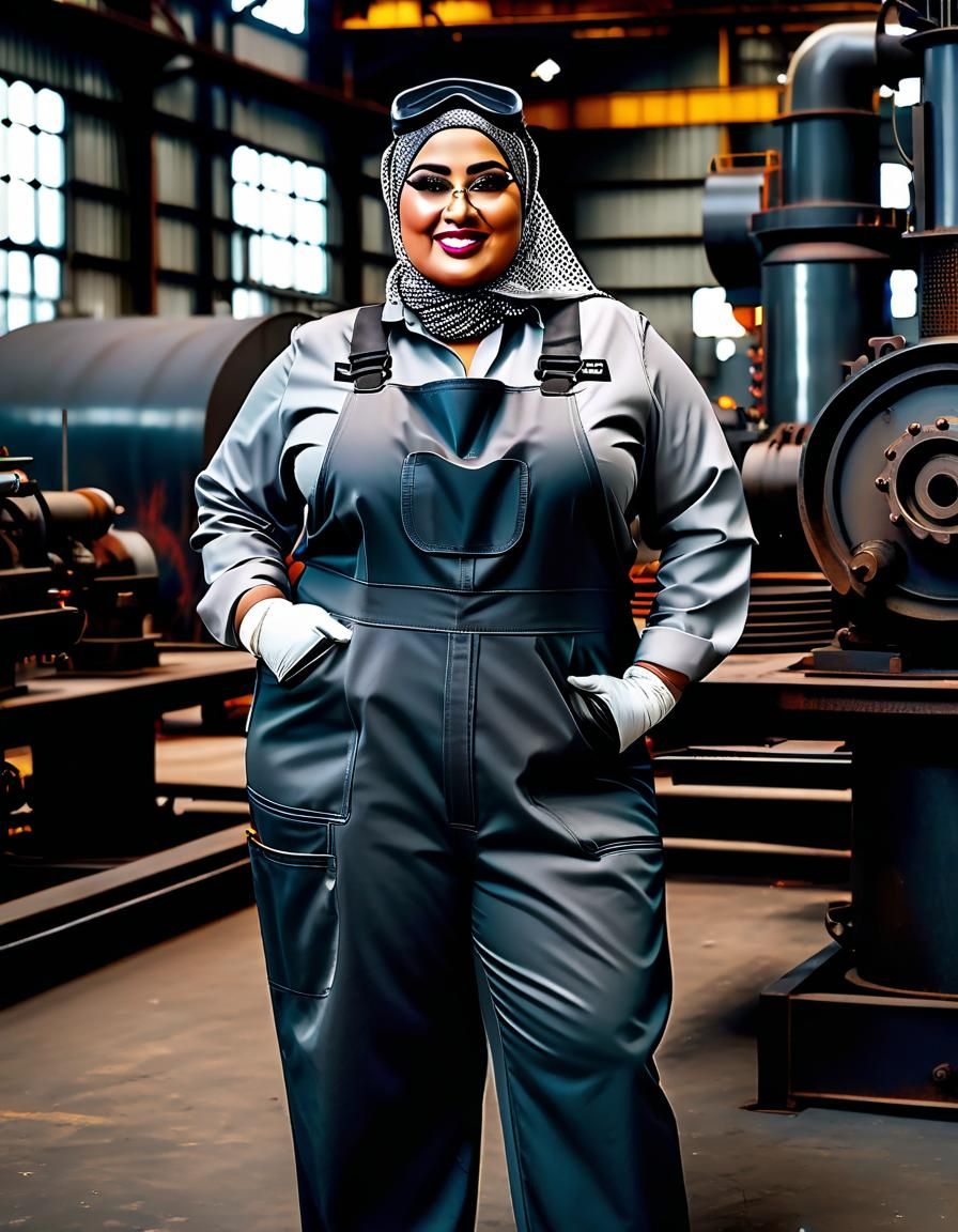 Middle Eastern Woman Welding Steel in Factory