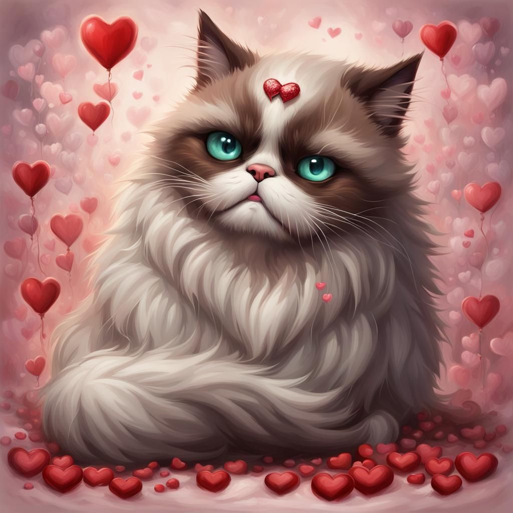 Grumpy Valentine Cat Portrait in Trending Artstation Style