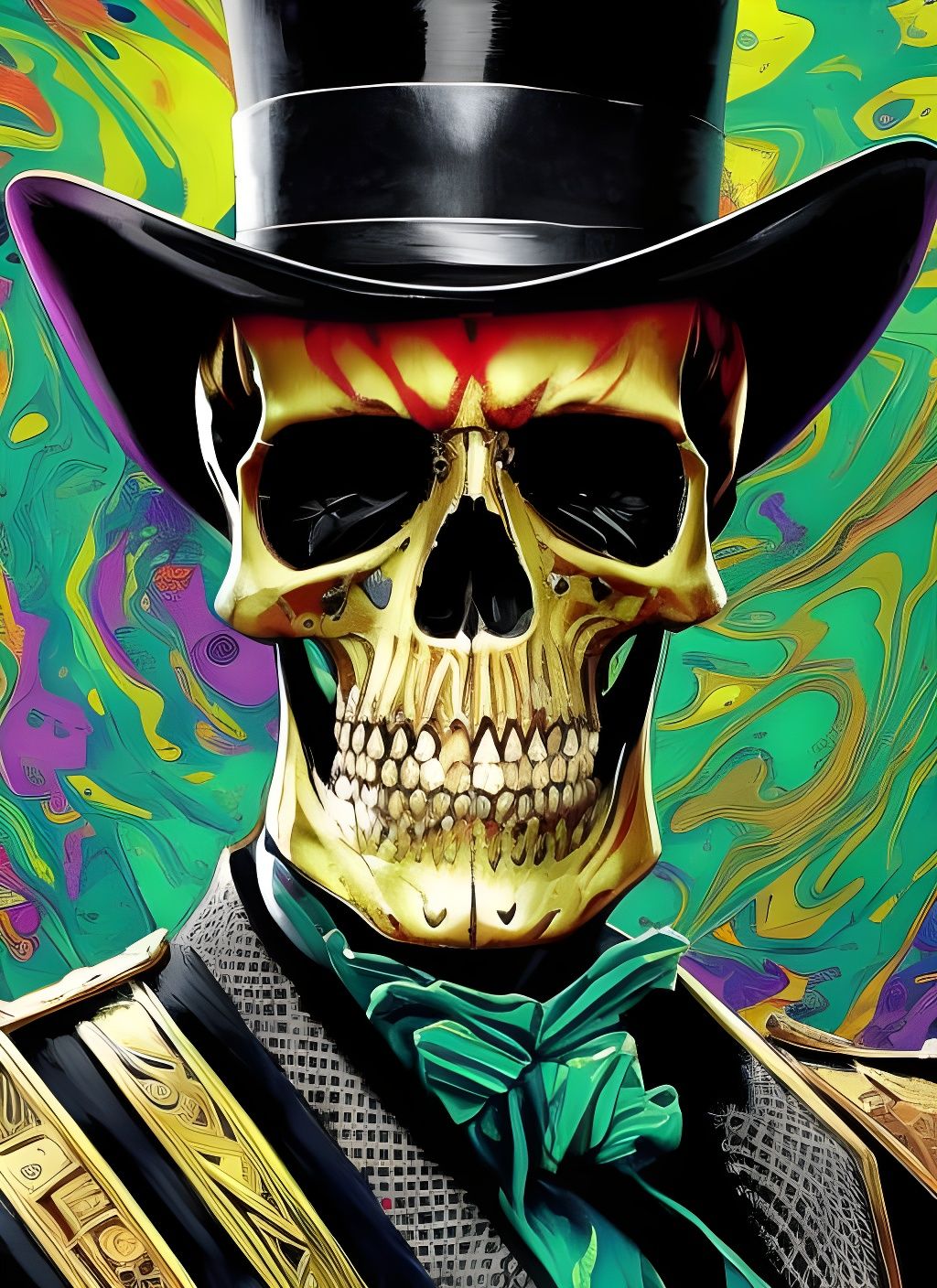 Badass Skeleton Man Portrait in Gouache Illustration