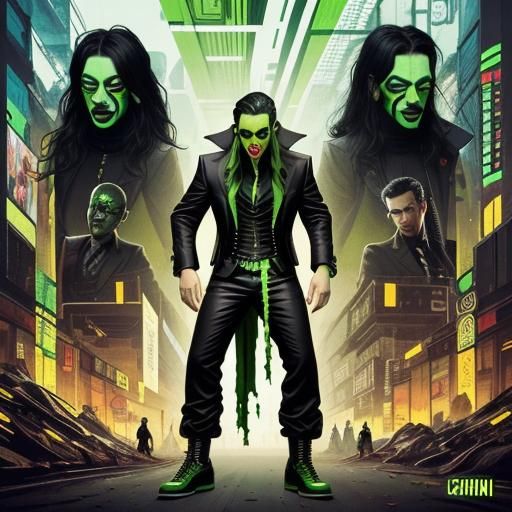 Surreal Cyberpunk Portrait with Green Face Paint