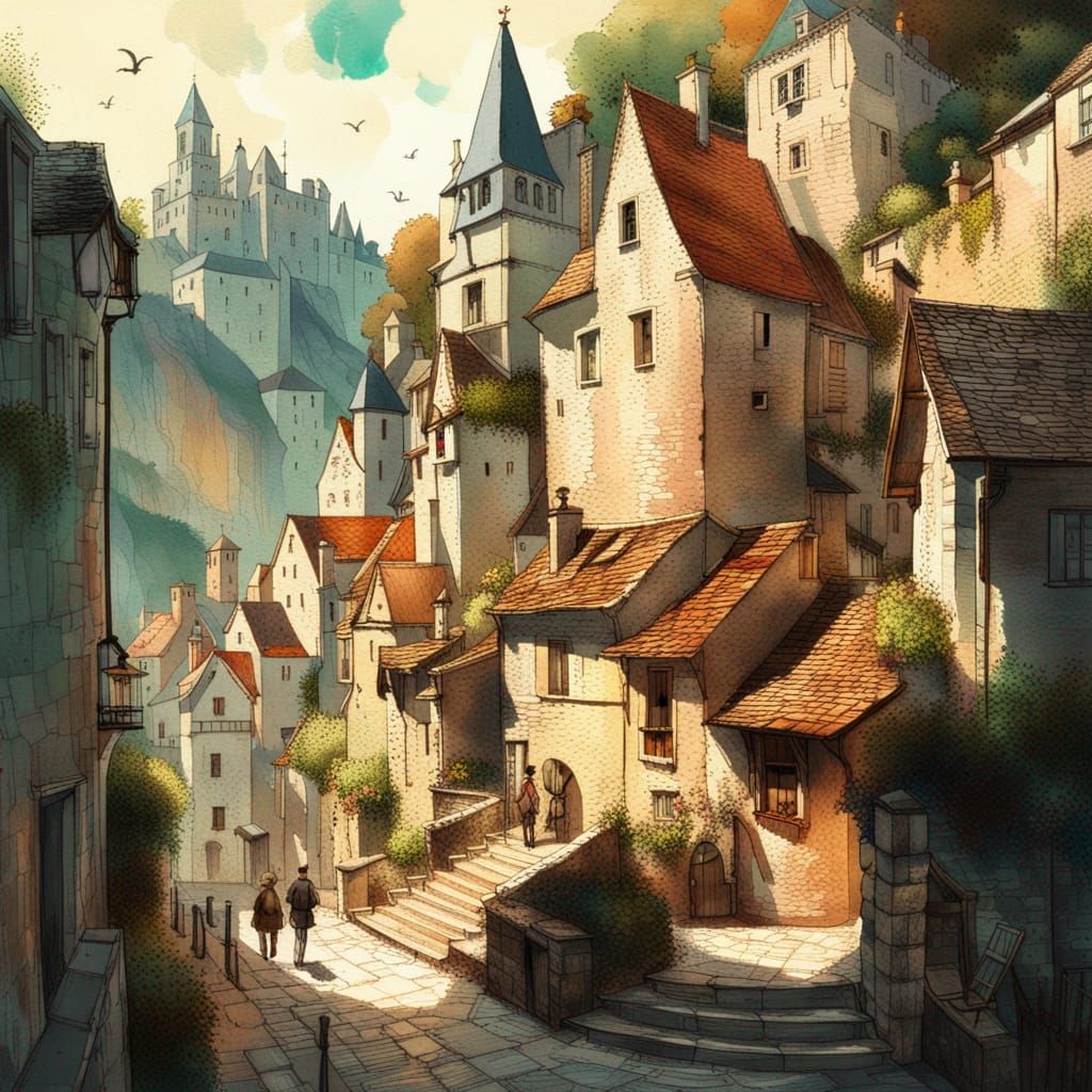 Dreamlike Rocamadour Village in Impressionist Style