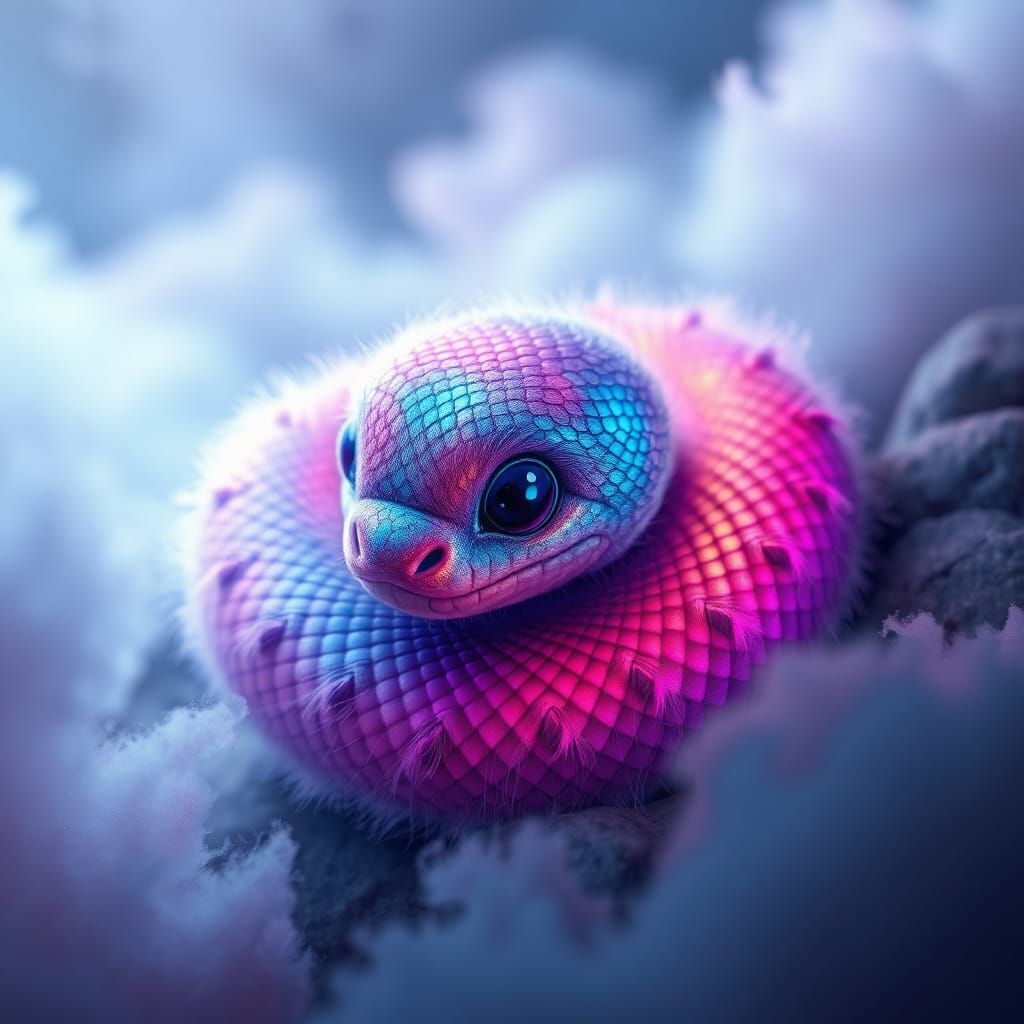 Fluffy Baby Snake in Dreamlike Pixar Style