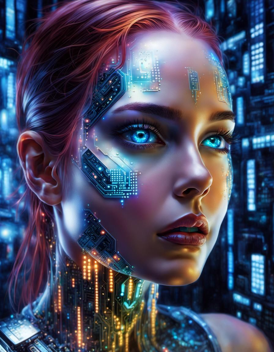 Holographic Cyborg Dissolving into Binary Code