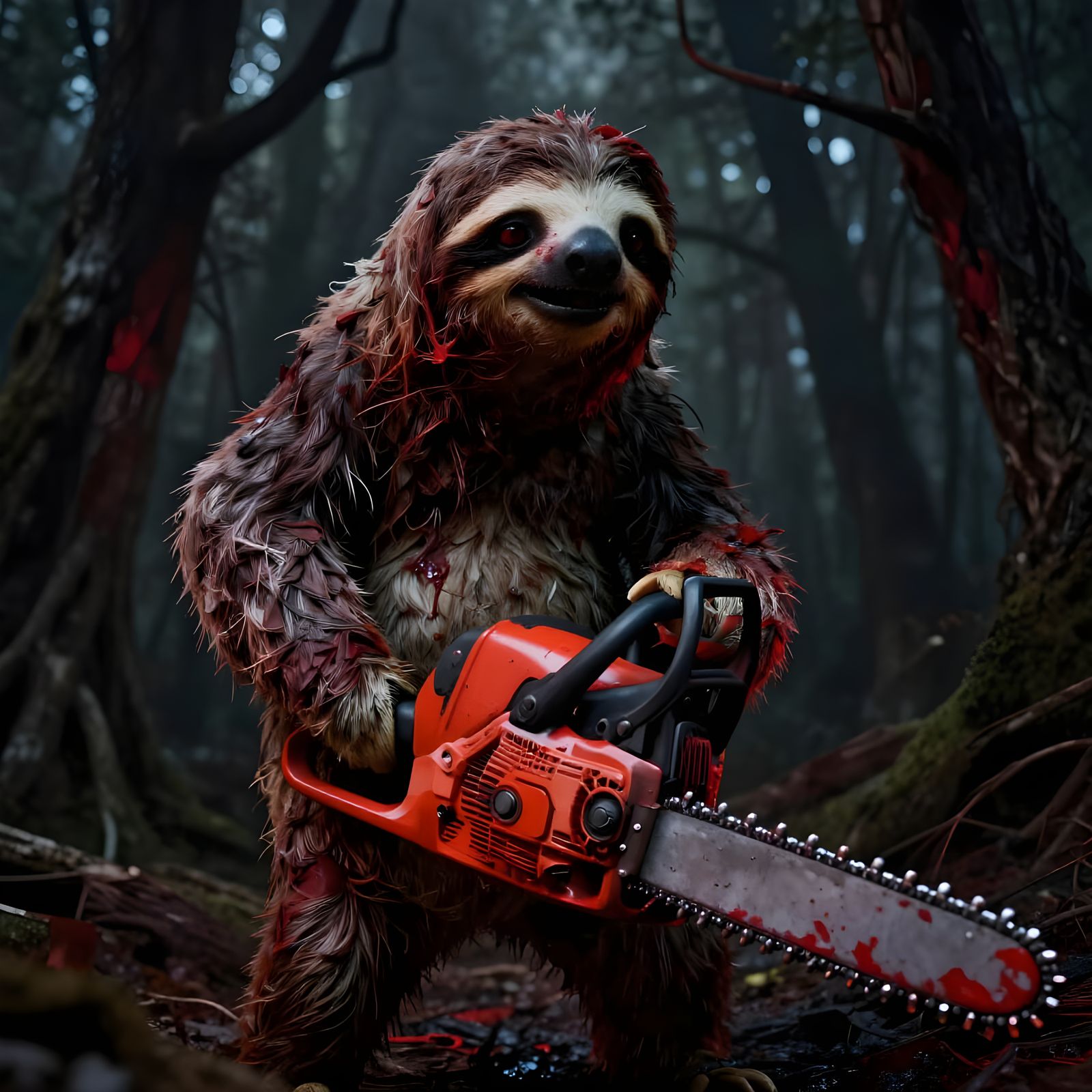 Horror Sloth as Leatherface with Chainsaw in Gustave Doré St...