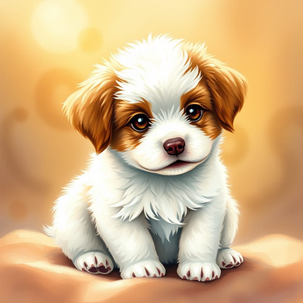 Whimsical Puppy in Sunny Garden Scene