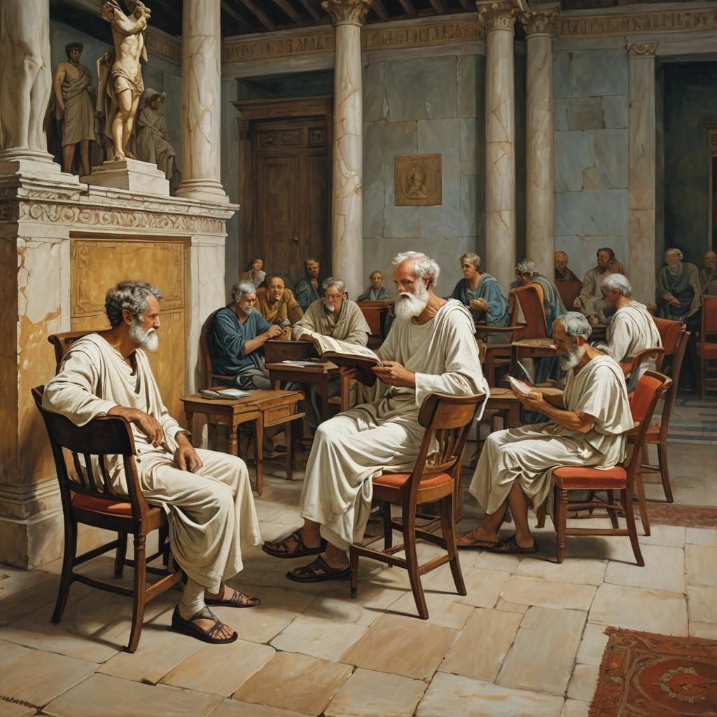 Old Scholar at Plato's Academy as Oil Painting