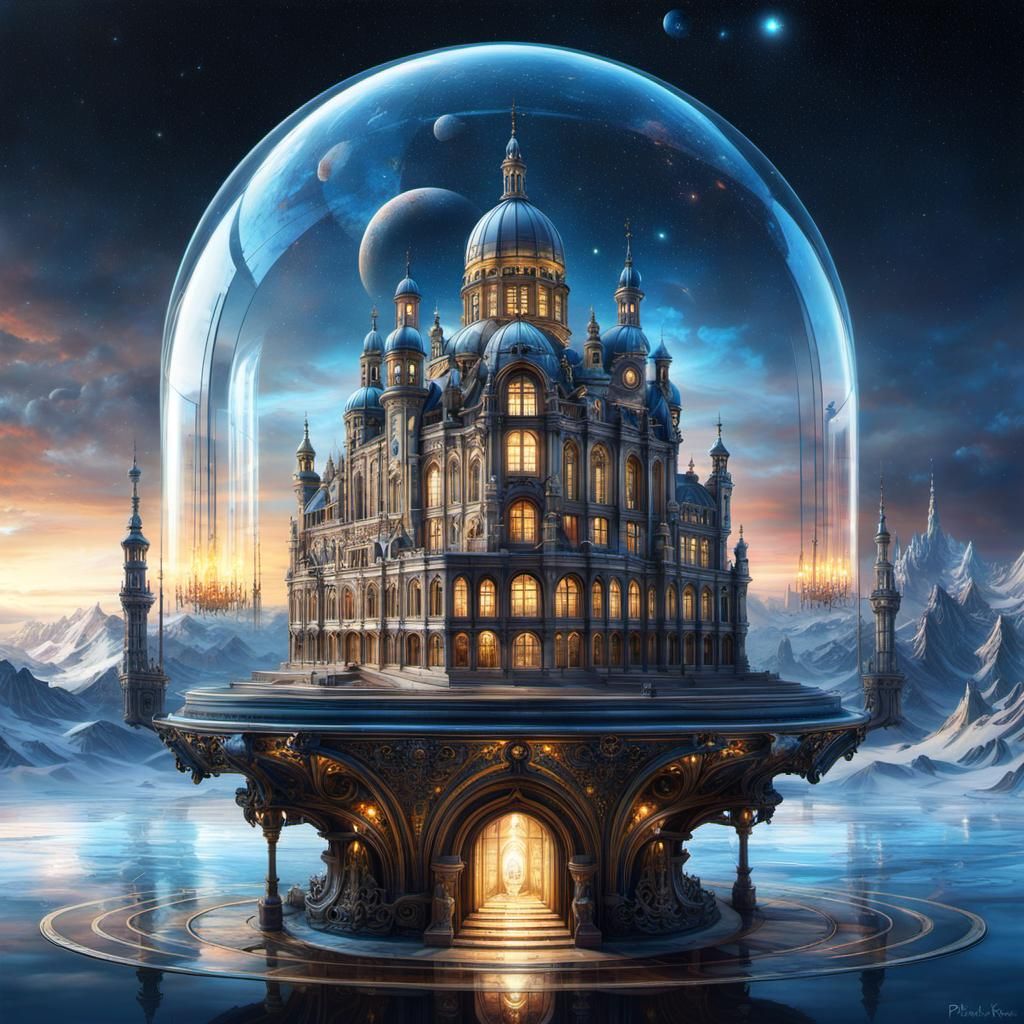 Futuristic Glass City in Rococo Style
