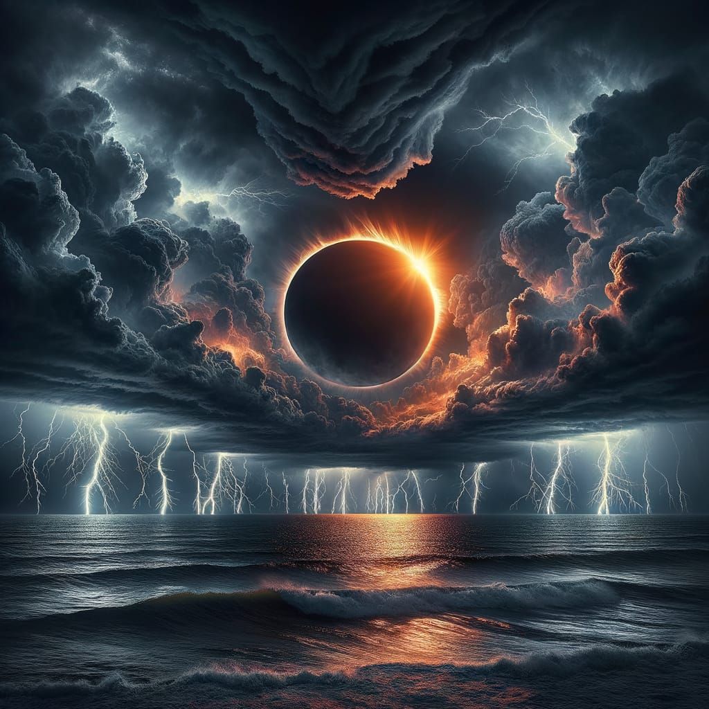Ring of Fire Solar Eclipse Over Turbulent Ocean