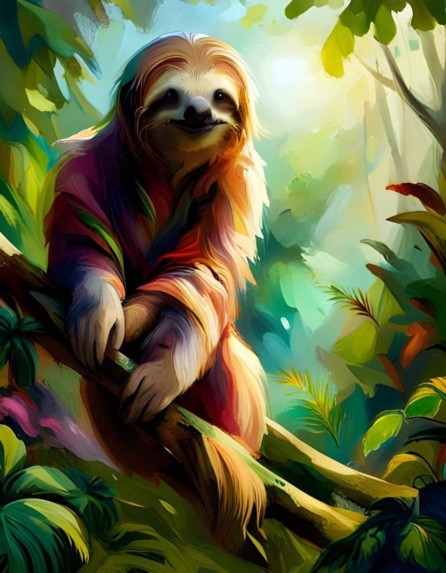 Sloth in Magical Jungle, Artgerm Style