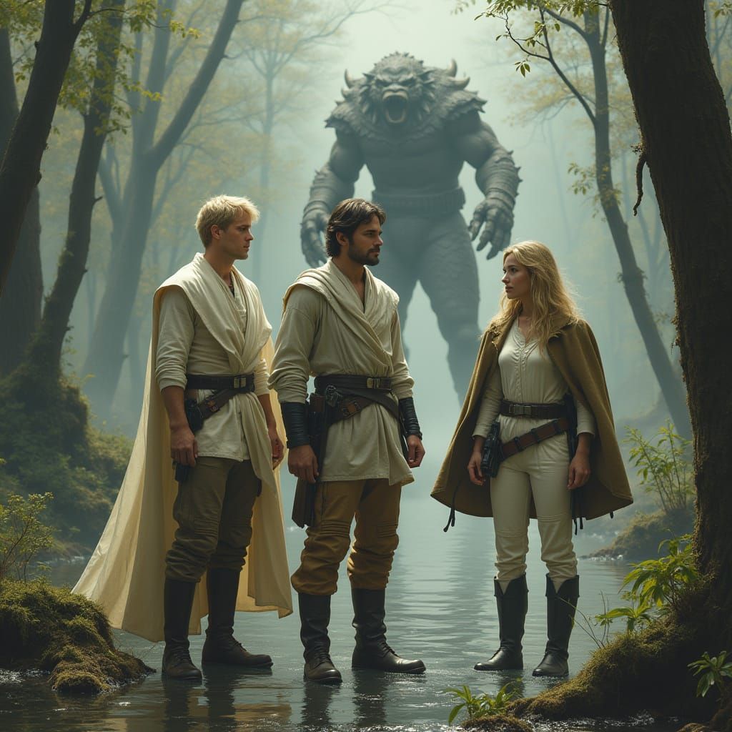 Swamp Guardians in Dystopian Landscape