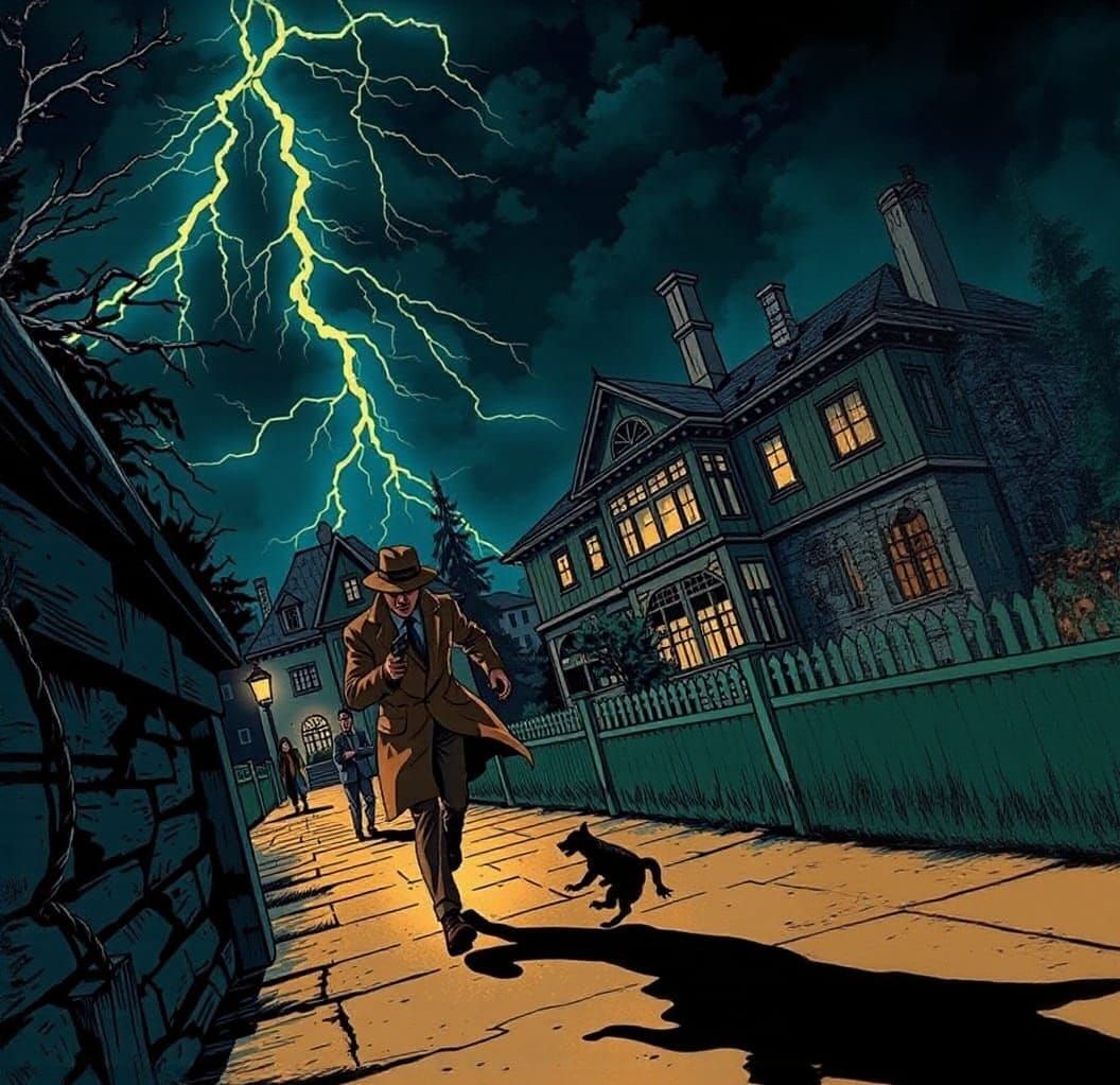 Detective in Storm: 1950s Comic Book Style