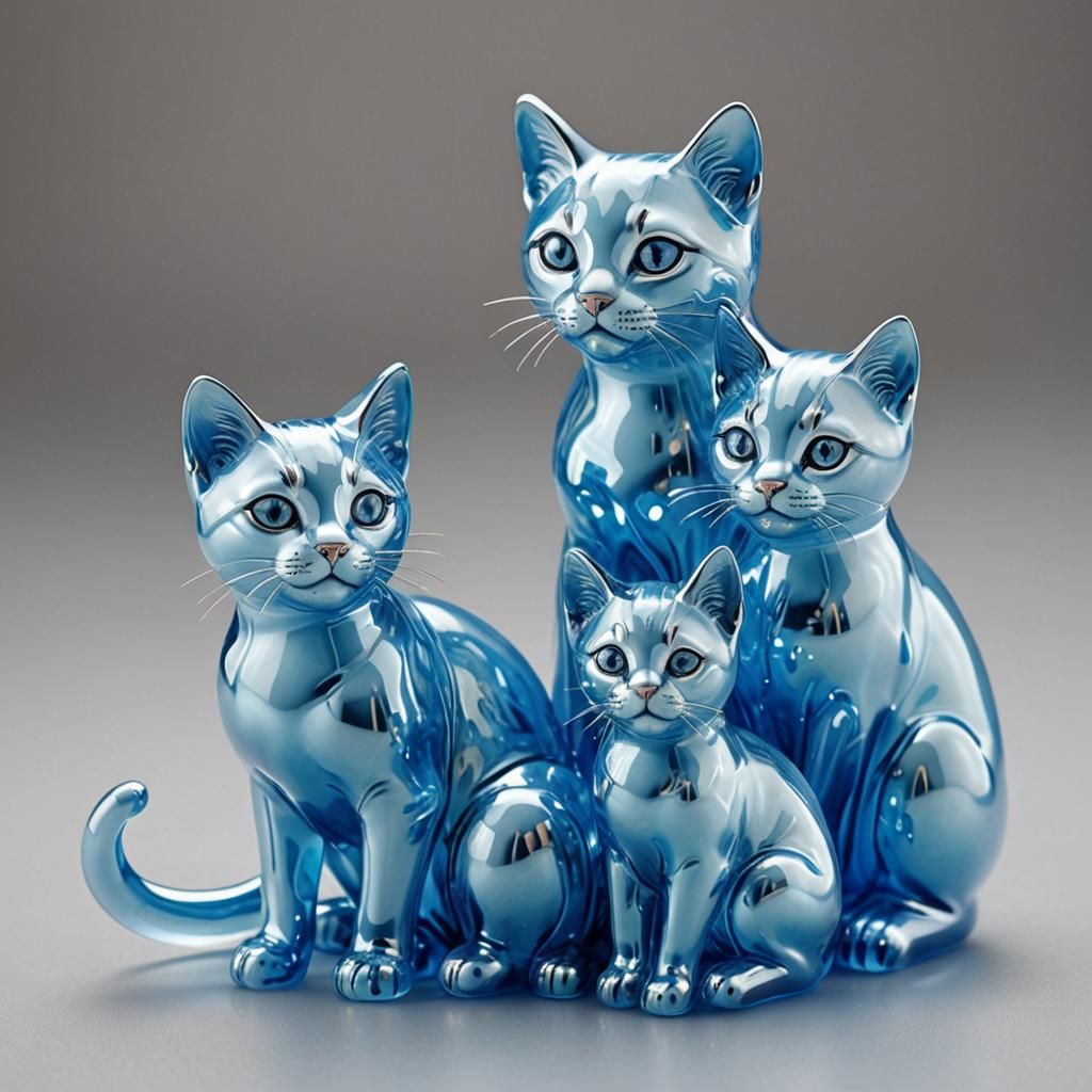 Elegant Blue Enamel Glass Cat Figurine