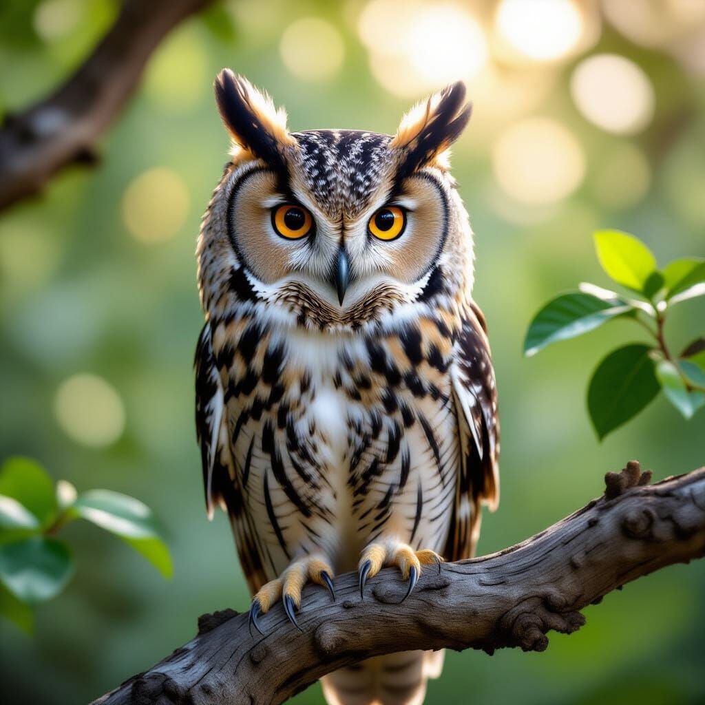 Majestic Owl with Wise Eyes on Branch