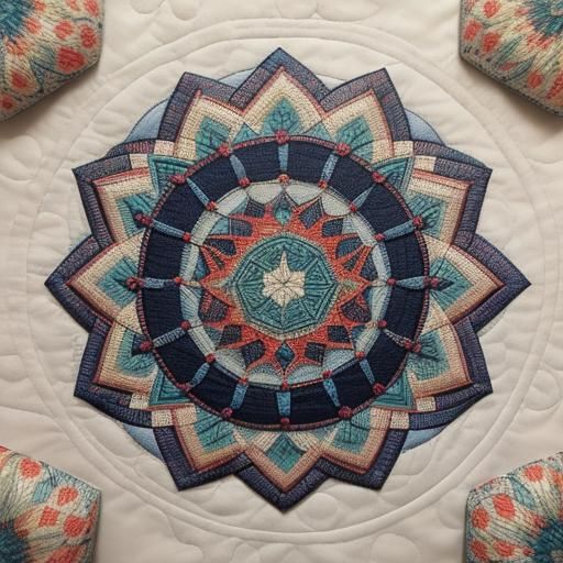 Macro Photograph of a Vibrant Quilt with Runic Patterns