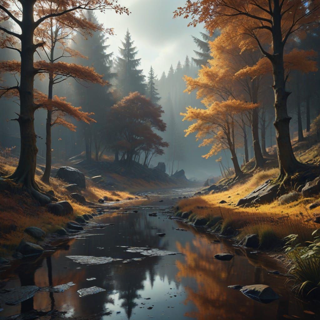 Stark Autumn Monochromatic Scene with Realistic Details