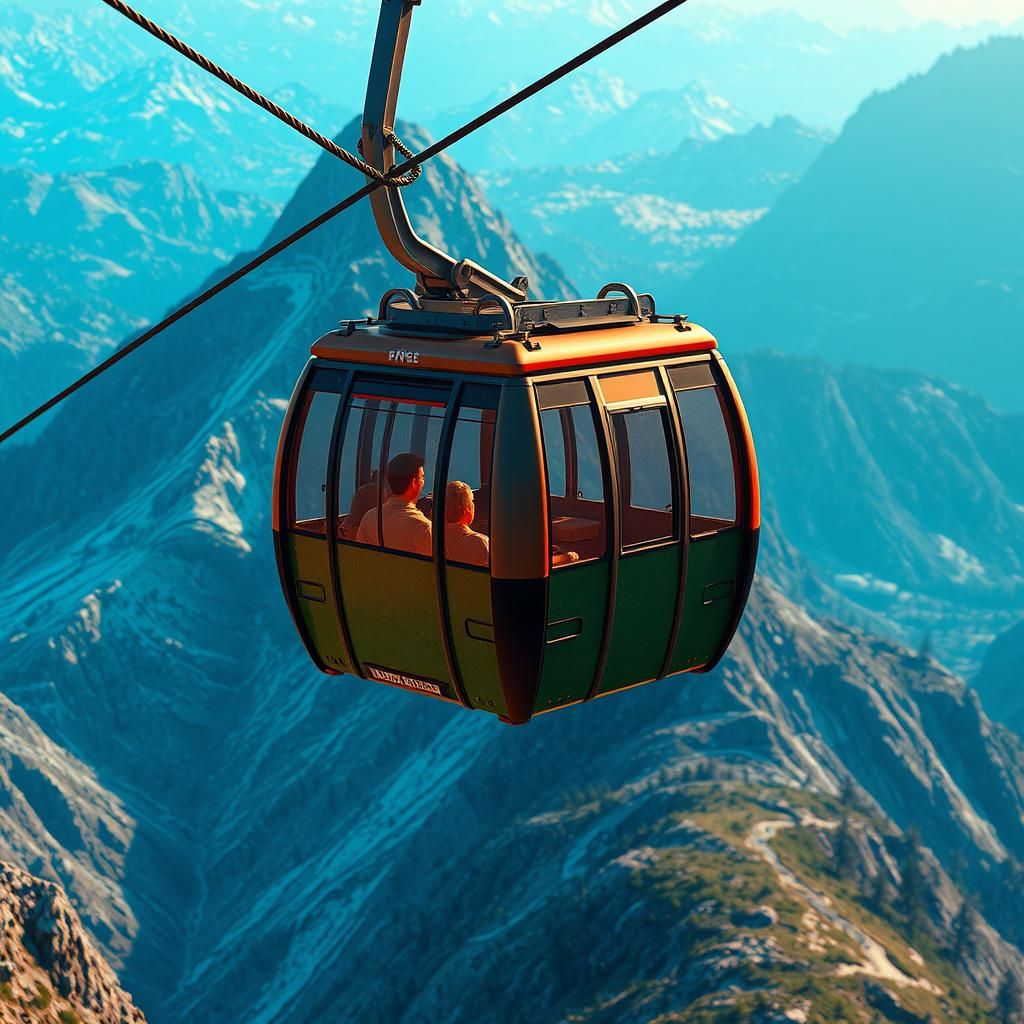 Cable Car Descends Mountain: 3D Game Cinematic