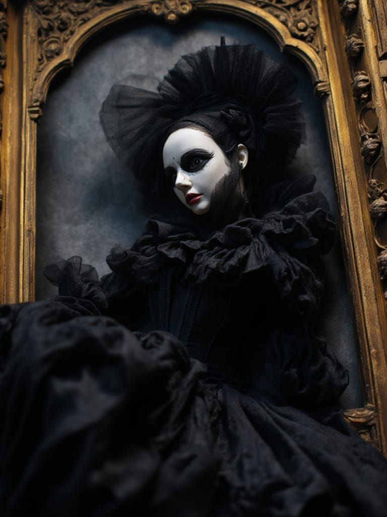 Gothic Girl in Ornate Frame, Dark Atmosphere